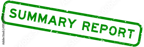 Grunge green summary report word rubber square seal stamp on white background