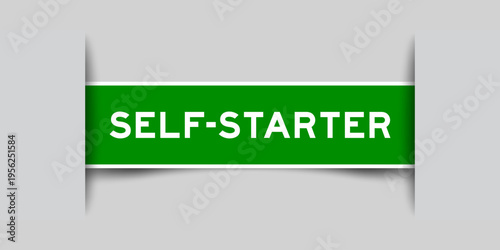 Green color square shape sticker label with word self starter inserted in gray background