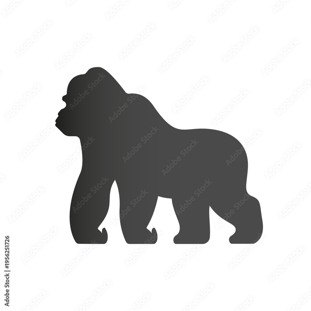 Obraz premium Black Gradient Gorilla Silhouette Walking Profile View.