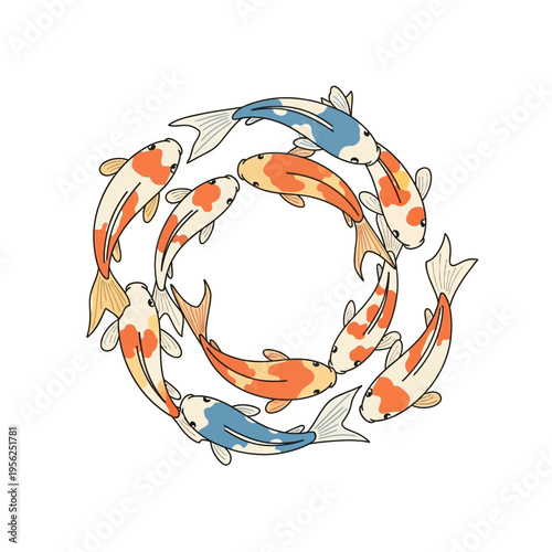 Circle of Koi Fish Illustration