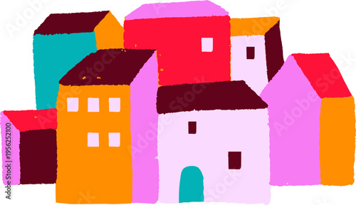 Colorful houses doodle. Cinco de Mayo hand drawn decorative elements series