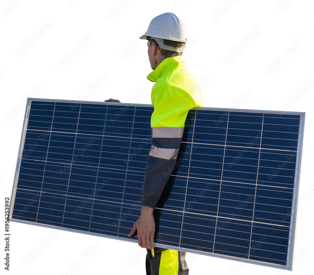 Obraz premium Isolated worker with solar panel