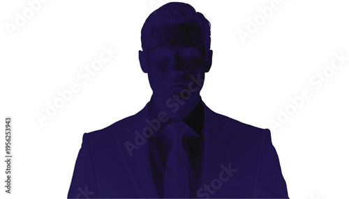 A small circle of business people are gathered together listening to a central speaker in stark black.