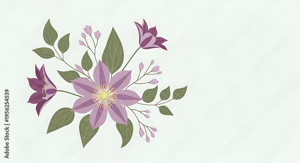 Obraz premium Elegant Purple Flower Bouquet with Leaves on Soft Background