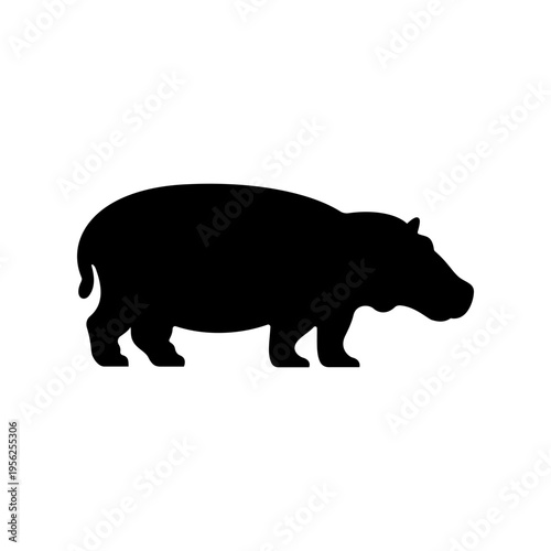 Hippopotamus Silhouette Walking Profile View Animal.