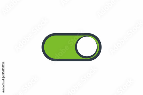 Green toggle switch button icon, on position, simple and modern design, isolated on white background for interface and user experience concepts