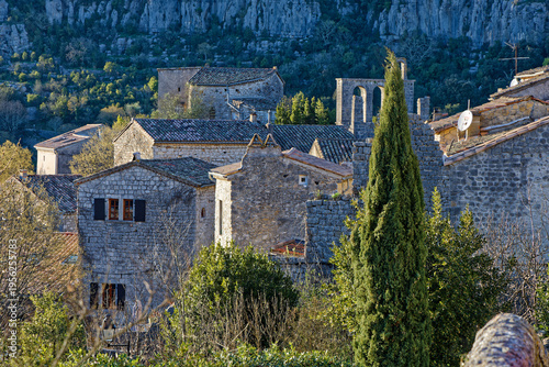 Walls of Balazuc, a small beautiful village of  Ardeche, at sunset