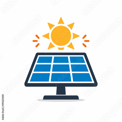 Solar panel converting sunlight into electricity on a white background