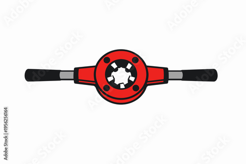 Red pipe wrench with black handles on white background, isolated tool for plumbing and DIY projects
