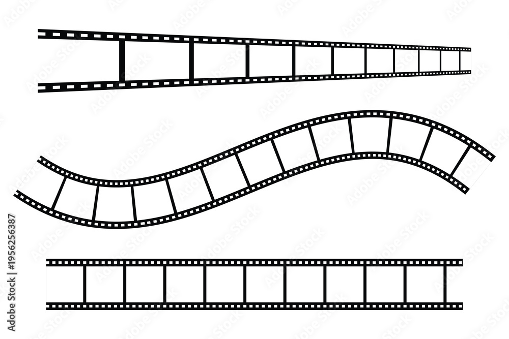 Fototapeta premium Black film reel strip frame set, cinema movie reel frame, camera negative frame. Perfect for vintage cinema photography and movie reel illustration.
