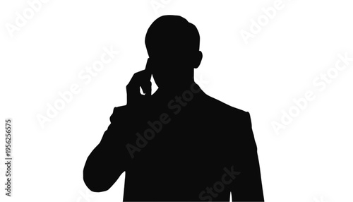 A small circle of business people are gathered together listening to a central speaker in stark black.