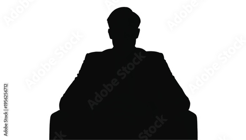 A small circle of business people are gathered together listening to a central speaker in stark black.