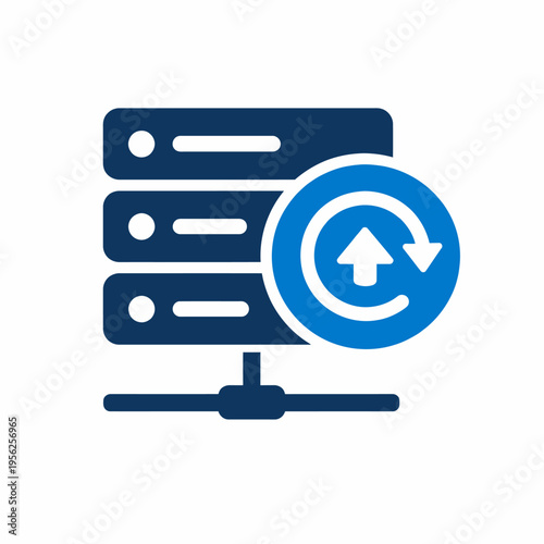 Synchronizing data on a server with a circular arrow icon for backup and transfer