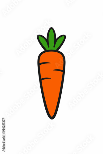 Vibrant orange carrot icon with green leafy top on white background, perfect for healthy food and nutrition concepts