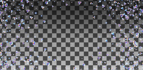 iridescent prism shards and crystal fragments scattering in a circular ring formation, rainbow lens flare and sparkling light effects, futuristic neon glow aesthetic for digital element