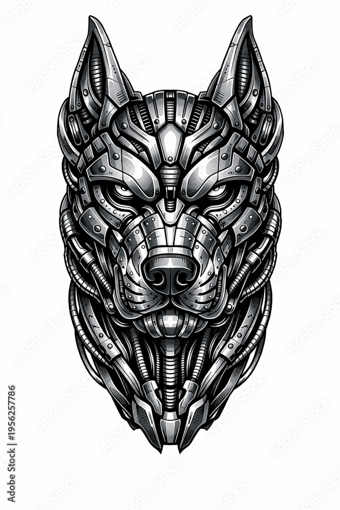 Fototapeta premium Vector Illustration of Biomechanical Style Tattoo of Dog