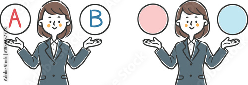 AとBの選択肢　若い女性会社員　上半身　ベクター