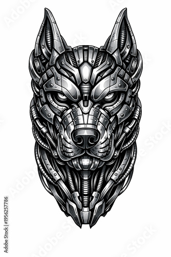 Vector Illustration of Biomechanical Style Tattoo of Dog