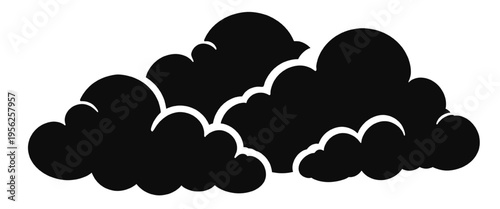 Stylized Puffy Clouds Silhouette with Soft Overlapping Forms. Minimal Cloud Cluster Graphic with Rounded Cartoon Cloud Shapes.