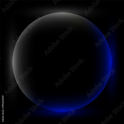 Round sphere with neon lights, dark abstract background, vector illustration.