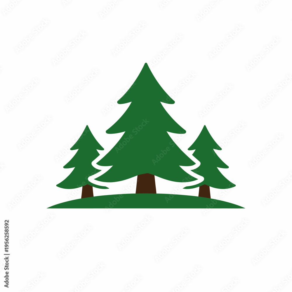 Obraz premium Three green pine trees on a small hill in a simple illustration style for nature and landscape designs