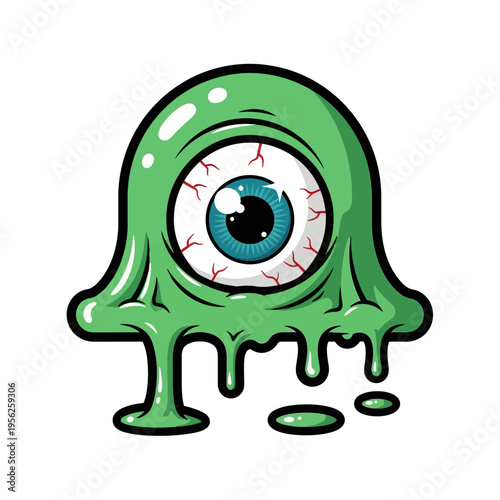 Green Gooey Monster with One Eye, Cartoon Style