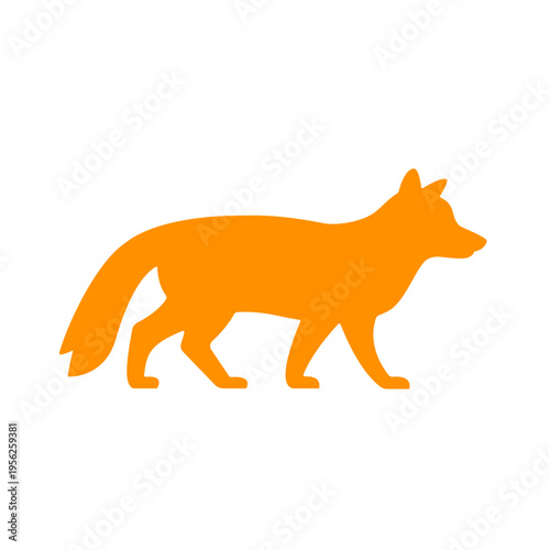 Orange Fox Silhouette Walking Profile View.