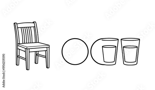 Presence and absence concept outline vector full empty complete and missing objects set