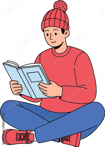 Illustrated man relaxing, deeply engrossed in book