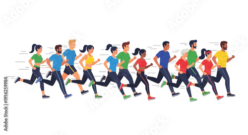 Community of Diverse Runners Exercising Together