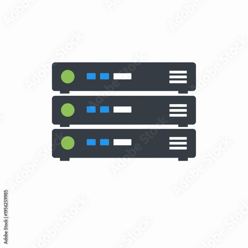Servers in a data center or server room with green lights indicating active status