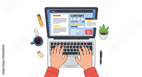 Writing content for a website on a laptop computer