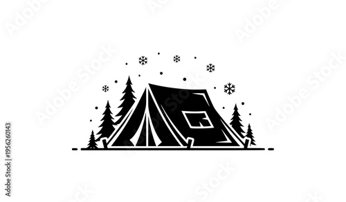 Winter Camping Tent Silhouette Icon Outdoor Adventure Vector