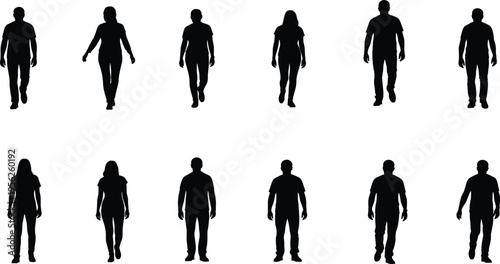 Collection of human walking silhouettes featuring male and female figures in various postures perfect for gait analysis biometric identification motion tracking and visual arts applications