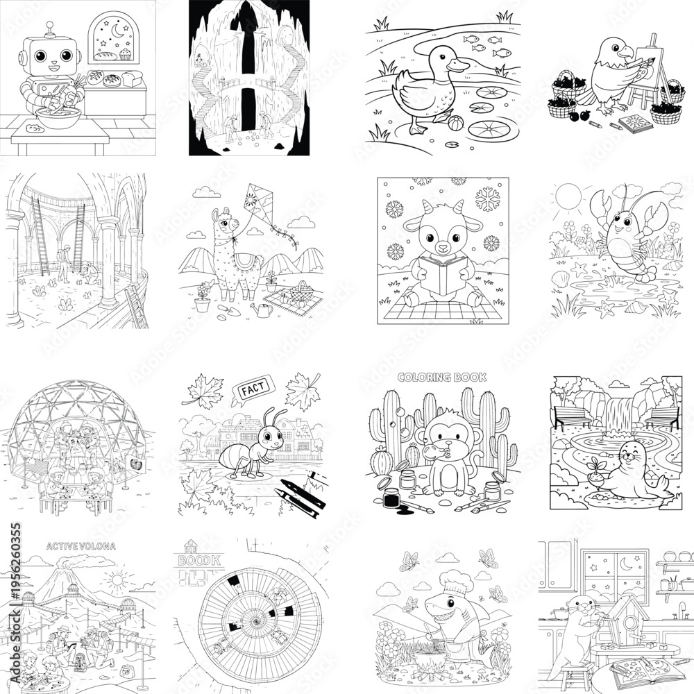 Obraz premium Surprised cartoon owl with big eyes, whimsical illustration for kids, line art