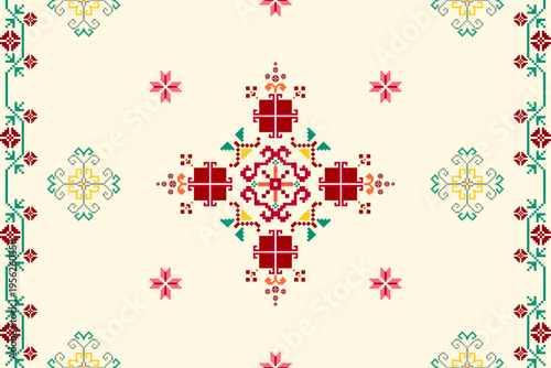 Ikat ethnic geometric abstract embroidery oriental traditional seamless pattern. Native geometry decorative design for fabric, clothing, wallpaper, background, interior, decor