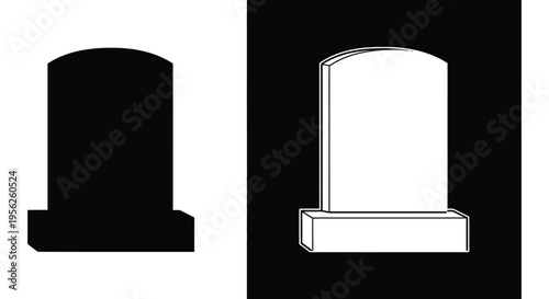 Simple black and white gravestone vector icon set for death, memorial, and Halloween designs