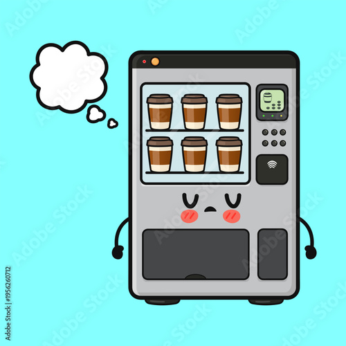 Cute sad coffee dripper thinking with empty thought bubble