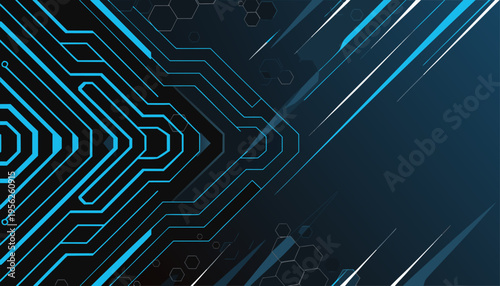 Abstract Futuristic Technology Background with Hexagon Pattern and Blue Circuit Board Design.eps