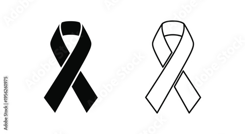 Black Awareness Ribbon Vector Icon Set for Mourning, Remembrance, and Support Campaigns