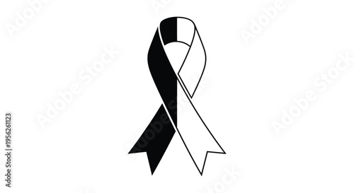 Black and white awareness ribbon vector graphic for support, remembrance, and solidarity campaigns