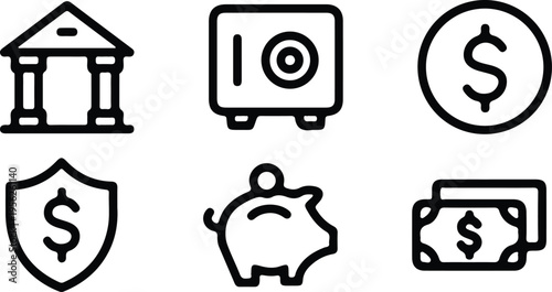 finance black outline icon set vector illustration 