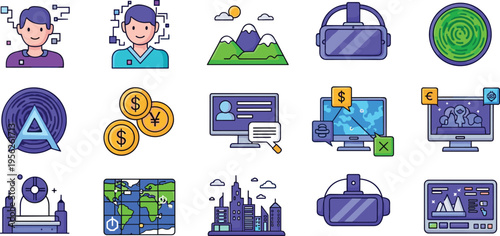 Metaverse Technology and Virtual Reality World Icon Set
