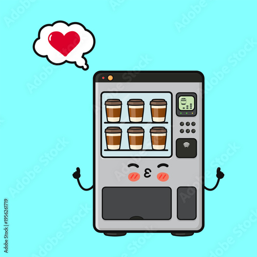 Kawaii coffee vending machine showing love for hot drink
