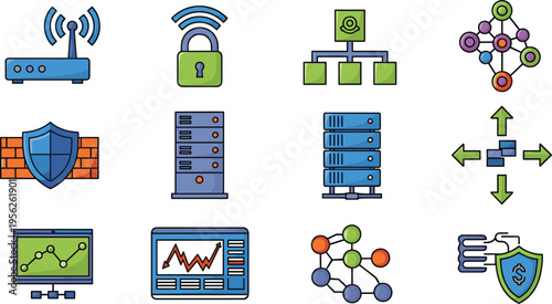 Network Security and Data Server Infrastructure Icon Set