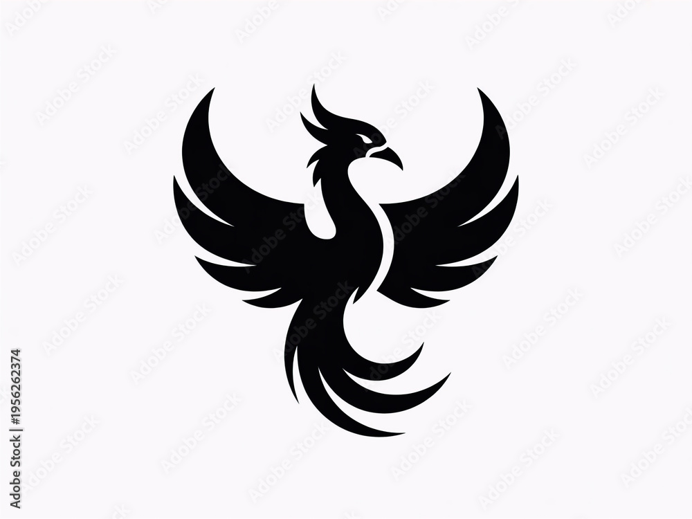 Fototapeta premium A majestic black phoenix bird in flight with wings spread wide
