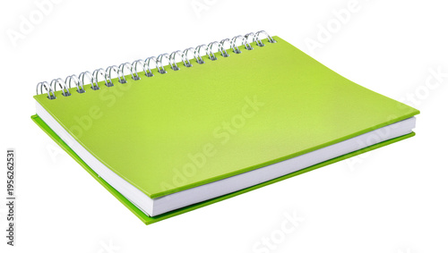 Isolated vibrant green spiral notebook for education school office supplies stationery