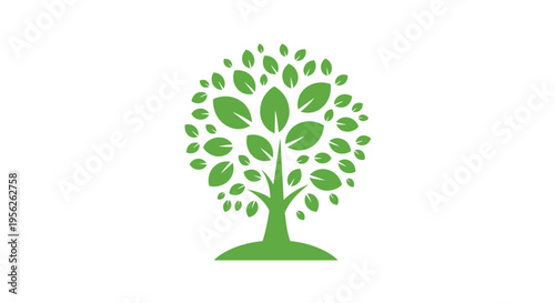 Circular green tree icon composed of many small leaves represents environmental conservation, growth, and sustainable nature concepts.