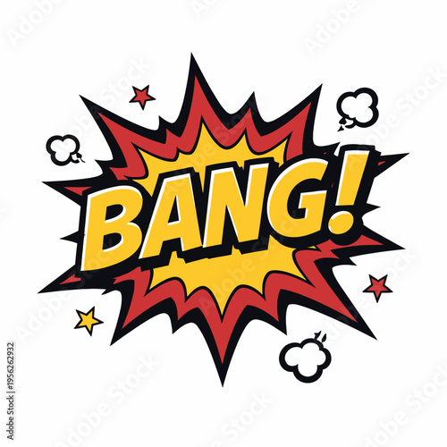 Vibrant Comic Book Style Bang Explosion with Speech Bubbles and Stars on White Background
