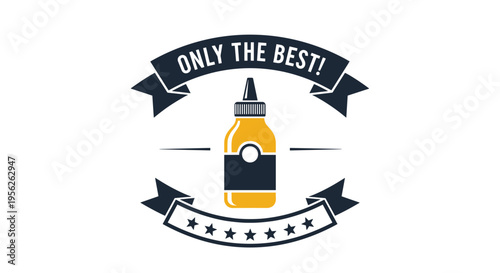 Retro style mustard bottle logo features a yellow container with a dark label and ribbon banners with text only the best and star icons.